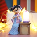 Blue qipao vintage girl figurine with flute and warm glowing lantern ornament - Night Light Flute
