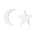 Gros plan sur les boucles d'oreilles lune et étoile asymétriques argentées avec reflet - 155 Lune Étoile - Couleur Acier