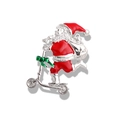 Broche Père Noël sur trottinette en émail rouge avec détails festifs pour les fêtes - Père Noël sur Scooter-YNCP7360