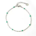 Bracelet en perles d'acier inoxydable avec perles argentées et accents verts et fermoir - Bracelet à Maillons de Perles Vertes Argenté (SAP951)