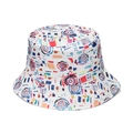 White bucket hat with colorful geometric umbrella patterns in a vintage retro style - M (56-58cm) / White Geometric Umbrella Print