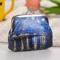 Compact coin purse featuring Van Gogh's Starry Night Over the Rhone with silver clasp - 3003-2# Van Gogh Starry Night Reflection