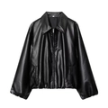 Giacca bomber da donna in ecopelle con cerniera e polsini a costine in finitura nera - XS / Nero