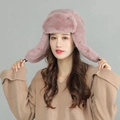 Chapeau de trappeur d'hiver avec oreillettes en fausse fourrure rose poudré - Taille unique / Rose