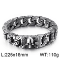 Cuban chain bracelet with skull clasp in stainless steel, size 225x16mm, weight 110g - Cross Style (Steel Color)