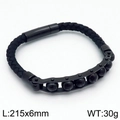 Bracciale da uomo in pelle nera intrecciata con catena in metallo e perline nere - Stile Perline Mantra Spinner / Nero