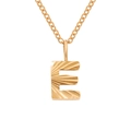 Golden stainless steel necklace featuring a bold uppercase E pendant with sunburst texture - Letter E / Gold