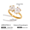 Bague en acier inoxydable doré 18K avec zircons blancs en taille poire et ovale - Bague Double Pierre (JDR0107021-7)