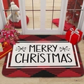 Detailed view of Merry Christmas flannel floor mat with red black buffalo plaid border - 40x60cm / SDJ2D(Red Black Plaid Typography Style)