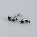 S925 silver stud earrings featuring three graduated black zircon stones in a row - 925 Silver / White Gold (Black Stone)