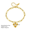 Bracelet minimaliste en acier inoxydable doré avec pendentif cœur et chaîne de 17+5cm - Bracelet Coeur Avec Zircone Centrale (N303)