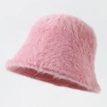 Rosa Plüsch-Fischerhut für Damen aus weichem Kunstpelz für warme Winteroutfits - M (56-58cm) / Altrosa