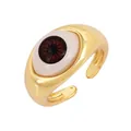 Adjustable copper ring with golden finish and brown eyeball-style enamel inlay - Dark Red - Evil Eye