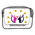 Clear PVC makeup bag featuring black zipper trim and printed deer heads illustration - 052-Elk Love Theme