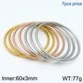 Set of 7 minimalist 3mm stackable bangles in gold, silver, and rose gold finish - 7Pcs Set-Tri-color Mix (KB124185-LO)