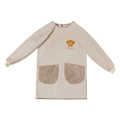 Beige waterproof long-sleeve children's drawing apron with ribbed cuffs and pockets - Cream Chef Hat (Long Sleeve) With Hand Wiping