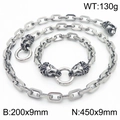 Silver stainless steel set with lion head pendant necklace and matching chain bracelet - Lion Head Set (KS217054-Z)