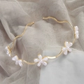 Elegant gold wavy headband featuring five white faux pearl flower decorations - 26#