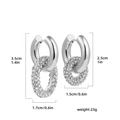 Silver interlocked double hoop earrings with white rhinestones showing 3.5cm dimensions - Silver