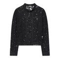 Detail van zwart kanten shirt met opstaande kraag en traditionele Chinese knoopsluiting - S / Zwart