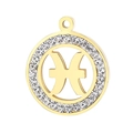 Golden stainless steel Pisces zodiac pendant featuring sparkling rhinestone border and hollow design - Pisces(KLJ3554-Z)