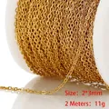 DIY 14k gold-plated 2x3mm stainless steel O-link chain, 11g per 2 meters length - O-Chain (N0114) / 2mm (2 Meters/Pack) / Gold