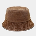 Close-up of brown washed denim bucket hat showing fabric texture and neat stitching - M (56-58cm) / Coffee