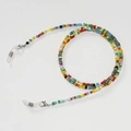 Detailansicht der bunten Brillen-Perlenkette mit Silberkarabiner und Silikon-Schlaufen - Stil 3 (Regenbogen Gemischt)