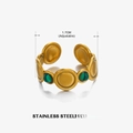 Golden stainless steel adjustable ring with green malachite textured stone insets - Malachite Style (ZN445-1)