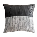 Modern black leather and grey textured fabric patchwork cushion cover for luxury home decor - Black New Style 04 Pillow Cover