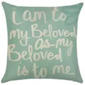Teal blue linen pillow cover featuring white script font with romantic quote - Style YD502-20 (Beloved) / 45*45cm (No Insert)