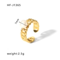 Gold open chain ring with 7mm white pearl inlay and cubic zirconia accents - Adjustable Open / Pearl Chain Hollow Out Style (HF-J1365) / Gold