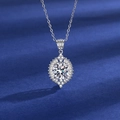 Elegant silver necklace with a large round moissanite surrounded by baguette diamonds - 3-carat Teardrop Necklace Xl-43