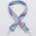 Adjustable geometric patterned bag strap with blue, purple and beige woven design - No. 318 / Silver