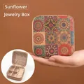 Portable vintage mandala sun flower jewelry box with zipper and ring storage - Retro Multi-compartment Jewelry Box (Sunflower)