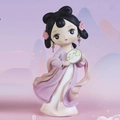 Cute Hanfu girl figurine in light purple dress with a handheld fan, style B miniature - 1142-1 Large Pink Skirt with Fan