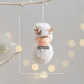White plush reindeer ornament with brown antlers and silver bow, 9cm height decoration - White Snowman-Boy