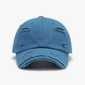 Distressed dark blue outdoor baseball cap with vintage frayed holes and cotton texture - Grey Blue (24A187)