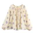 Beige bloemen chiffon blouse met lange mouwen, ronde hals en een strikje voor dames - XS / Melkwit