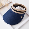 Visiera parasole in paglia blu navy con fascia a righe e decorazione ape dorata - Decorazione con Ape / Blu navy