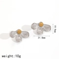 Two-tone titanium steel flower studs featuring silver petals and golden center detail - Silver with Gold Center Style (TE60160-M)
