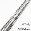 Collier à chaîne gourmette en acier titane argenté avec fermoir mousqueton, 760 mm - 8mm*760mm(KN232834-ZZ)