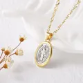 Two-tone Virgin Mary oval pendant necklace with 18k gold plated chain for women - Style C (Saint Benedict)