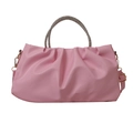 Pink pleated crossbody handbag with rhinestone handle and adjustable strap for women - Pink