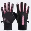 Winter thermal touch screen sports gloves in black and pink with non-slip palm grip - Female Style / Rose Red