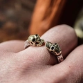 Gothic punk rock skeleton ring for men in two-tone gold and silver finish with adjustable band - Double Head Gold Silver Skull