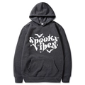 Dark charcoal Spooky Vibes hoodie for Halloween featuring bats and kangaroo pocket - Dark Gray