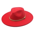 Classico cappello fedora rosso a tesa larga con fascia intrecciata e corona a goccia - M (56-58cm) / Rosso