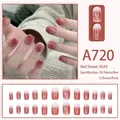 Kurze rotbraune Gradient-Druck-Nägel mit silbernem Glitzer-Finish im 24er-Set - A720 Stil (Kleber-Typ)