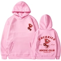Felpa rosa con cappuccio con stampa Cherry Social Club su fronte e retro - Taglia S / Rosa Slogan